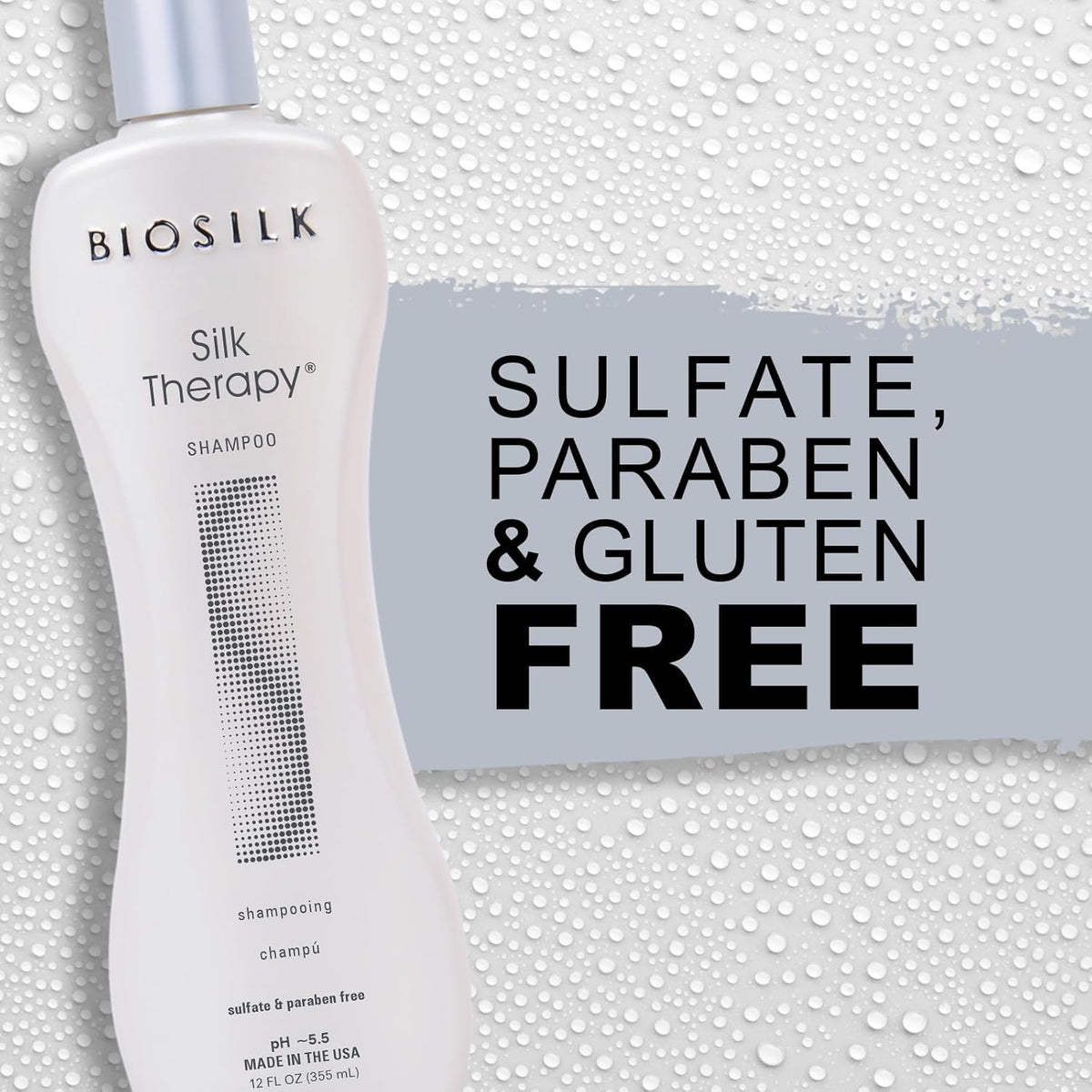 Silk Therapy Shampoo, Gentle Hair Cleanser Delivers Healthy & Shiny Hair, Great for All Hair Types, Sulfate, Paraben, & Cruelty-Free, 12 Oz