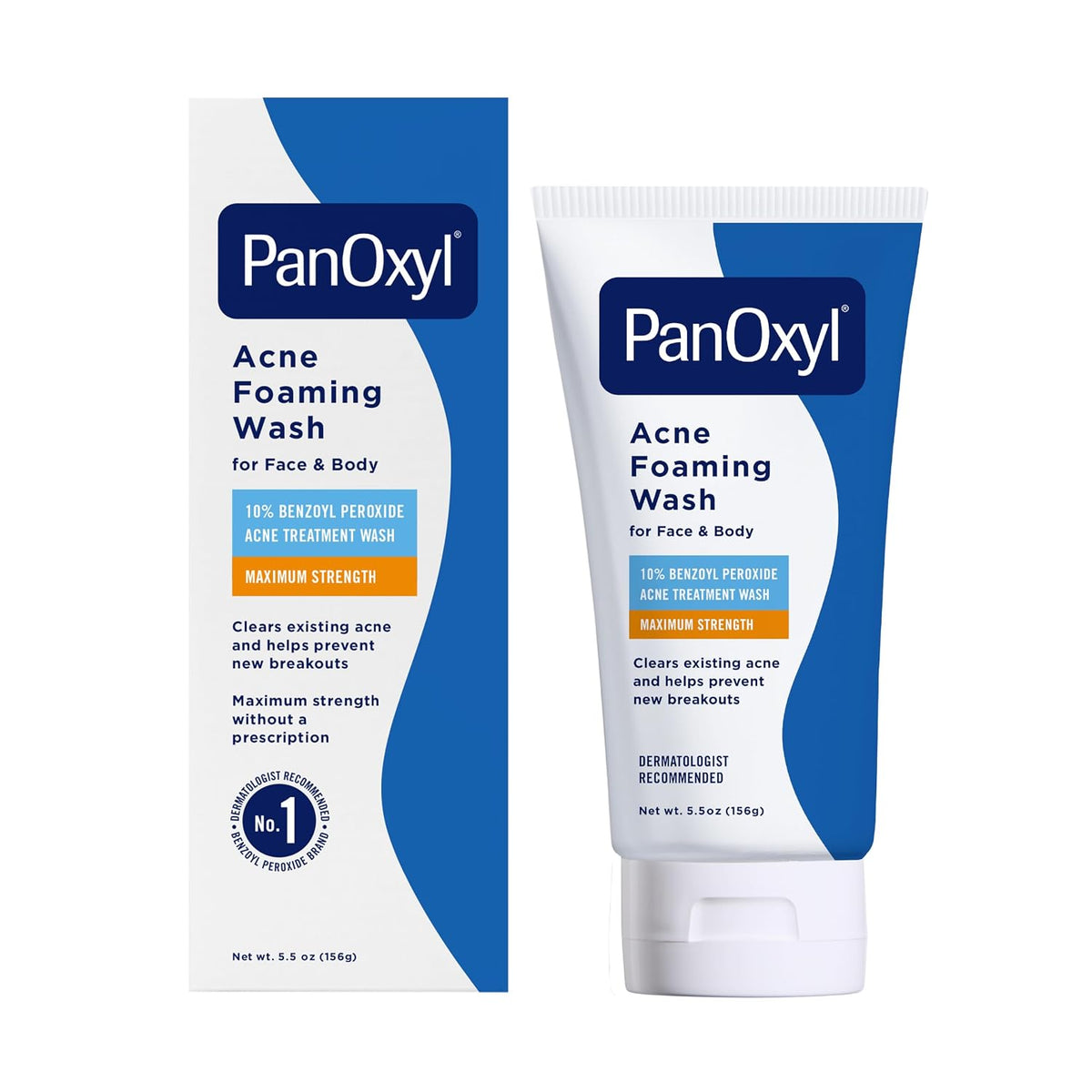 Benzoyl Peroxide Acne Foaming Wash, Maximum Strength, Daily Acne-Fighting Face and Body Cleanser, Face Wash to Clear, Treat and Prevent Acne Pimples and Stubborn Breakouts, 5.5 Oz Tube